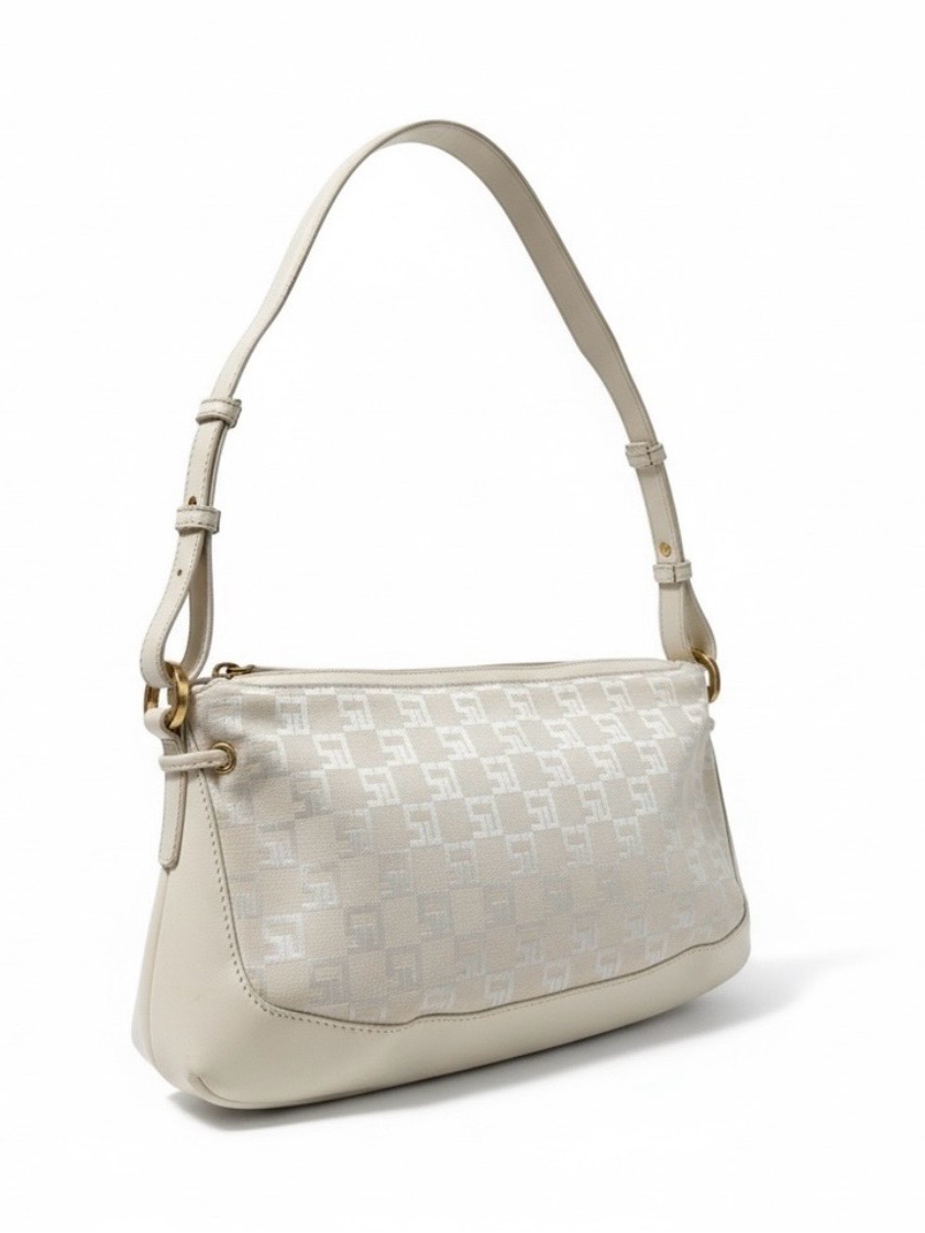 St. John Ivory Monogram Shoulder Bag With Gold-Tone Hardware